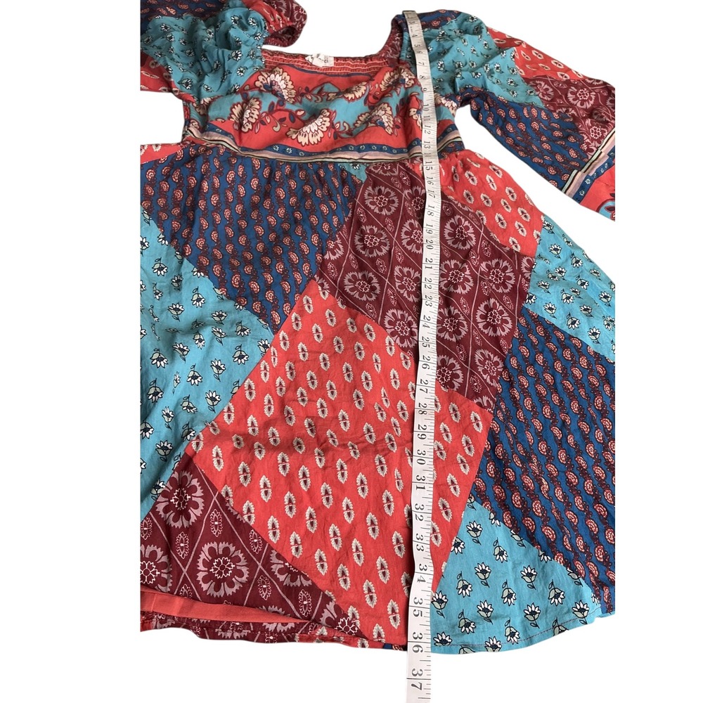 Merci Patchwork Square Neck Long Sleeve Mini Dres… - image 8